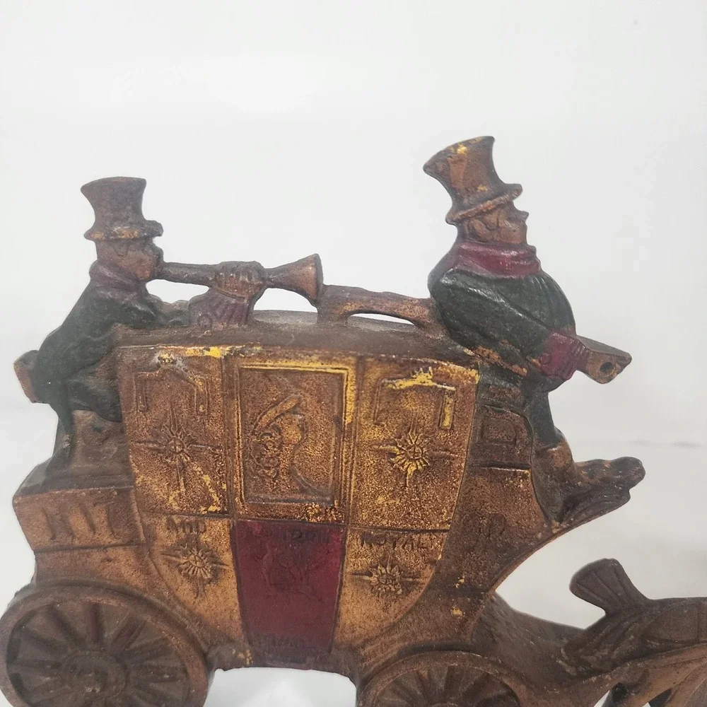 Vintage Cast Iron Royal Mail Stagecoach Doorstop Horse Carriage Painted Decor‎